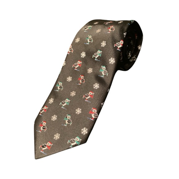 HALLMARK Penguin Holiday Traditions Necktie Black Textured Christmas - Picture 6 of 7